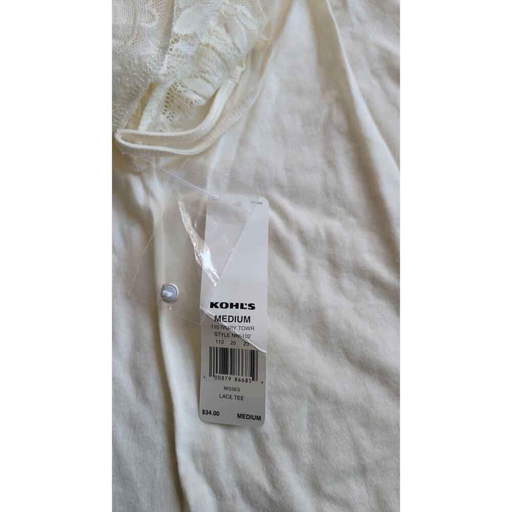 Ivory Lace Vneck Shorrt Sleeve Shirt With Built In Cami Womens Medium NWT - Picture 7 of 7